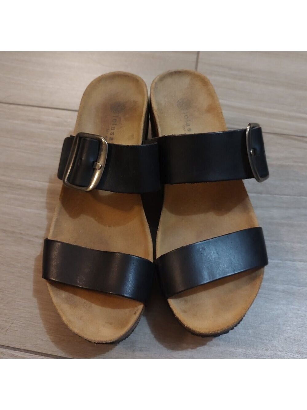 Lola Sabbia Women's Black Leather Wedge Slide Sandals – Size 37 (approx. US 7)